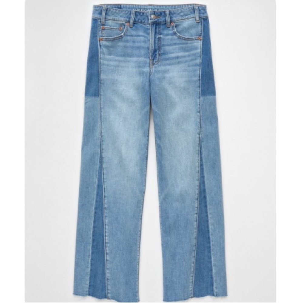 American Eagle Dreamy Drape Stretch Patchwork Low Rise Baggy Wide Leg Jeans